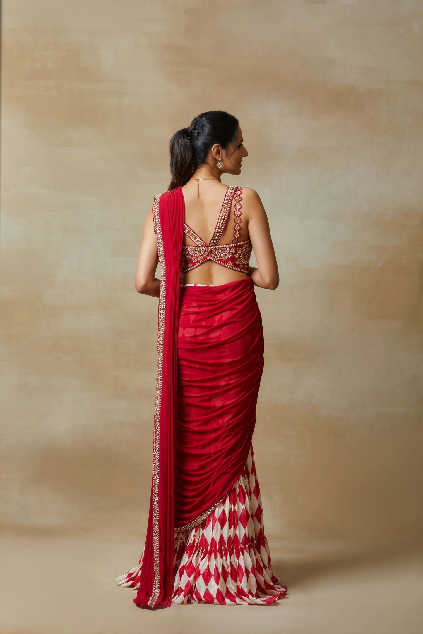 Red Sharara Saree With Intricate Handwork