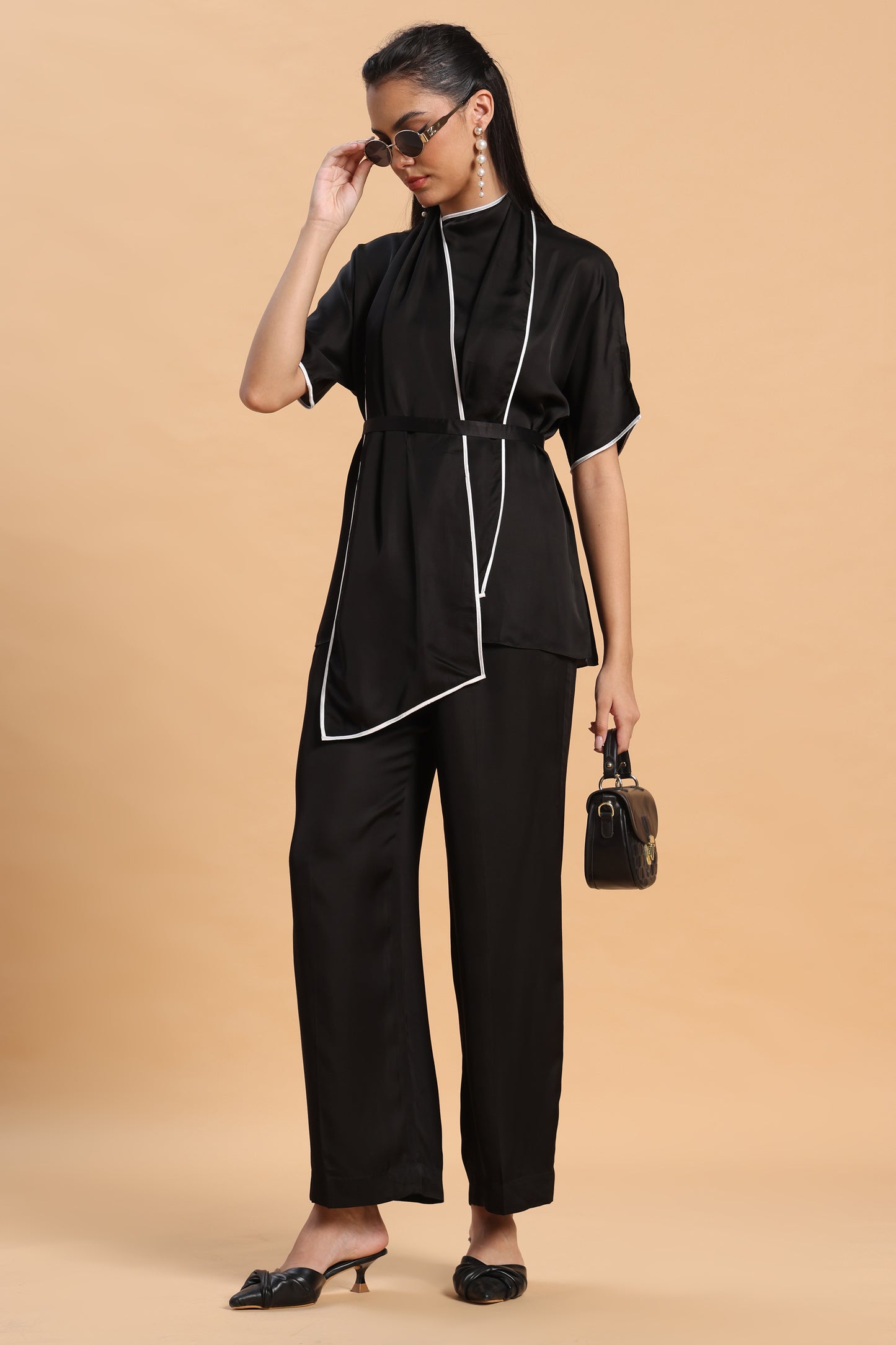 Black satin co ord set