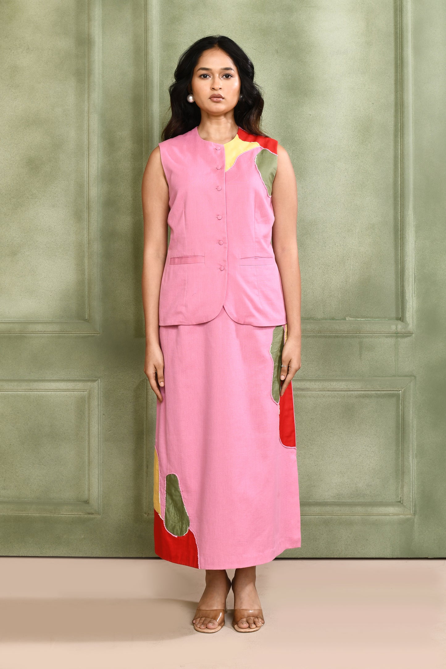 Pink Co ord set with applique work