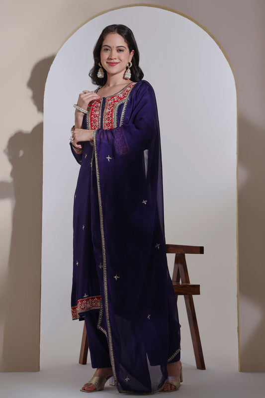 Purple Kurta Set with Zardozi Handwork