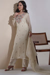 Cream Organza Kurta Set with Hand embroidery