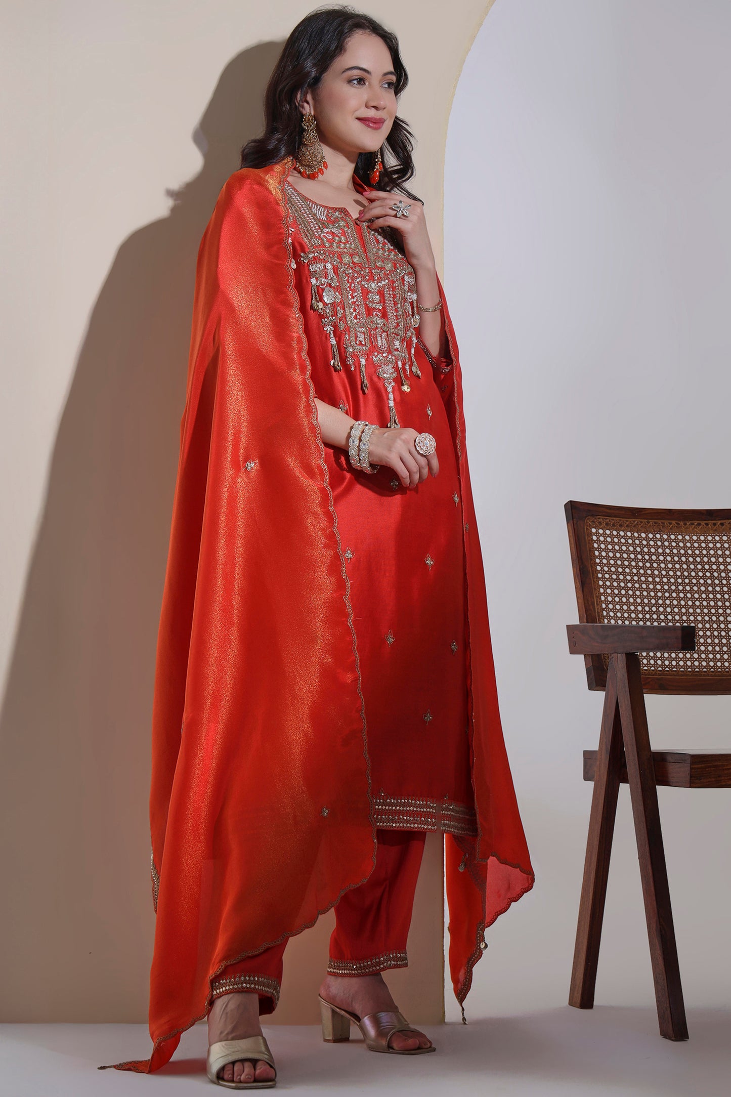 Chanderi Kurta set with zardozi hand embroidery