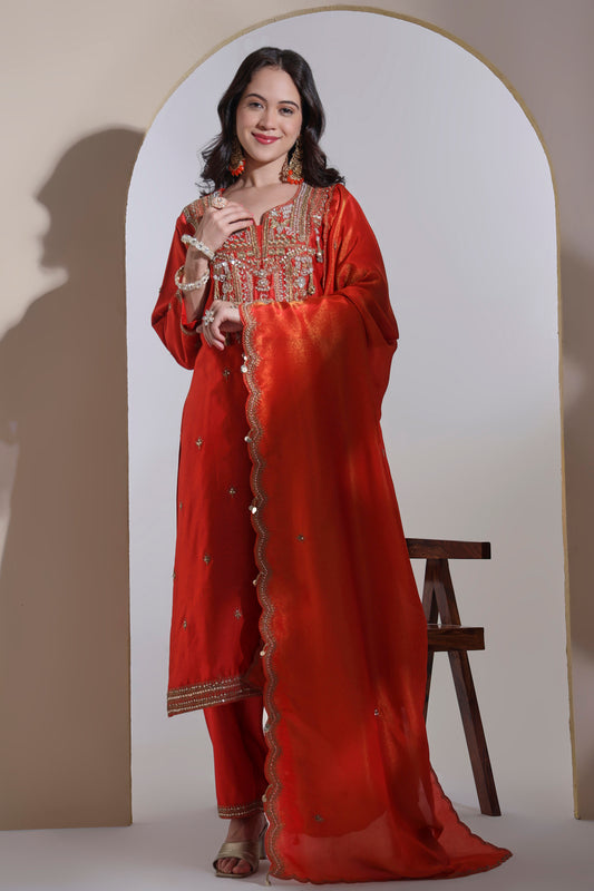 Chanderi Kurta set with zardozi hand embroidery