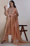 Peach Organza Kurta Set with Hand embroidery