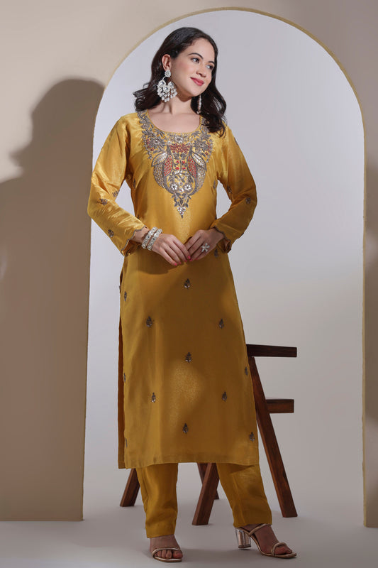 Tissue Kurta set with zardozi hand embroidery