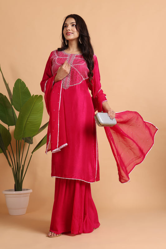 Fuschia Sharara Set with Hand embroidery