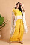 Yellow Chiffon Cape set with hand embroidery