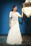 Cream Organza Drape Saree with Zardozi Handwork & Cutwork Detailing
