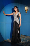 Black  Cape Set With Drape Skirt And Zardozi Handwork