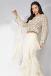 Drop Mirror Work Jacket With Drape Saree