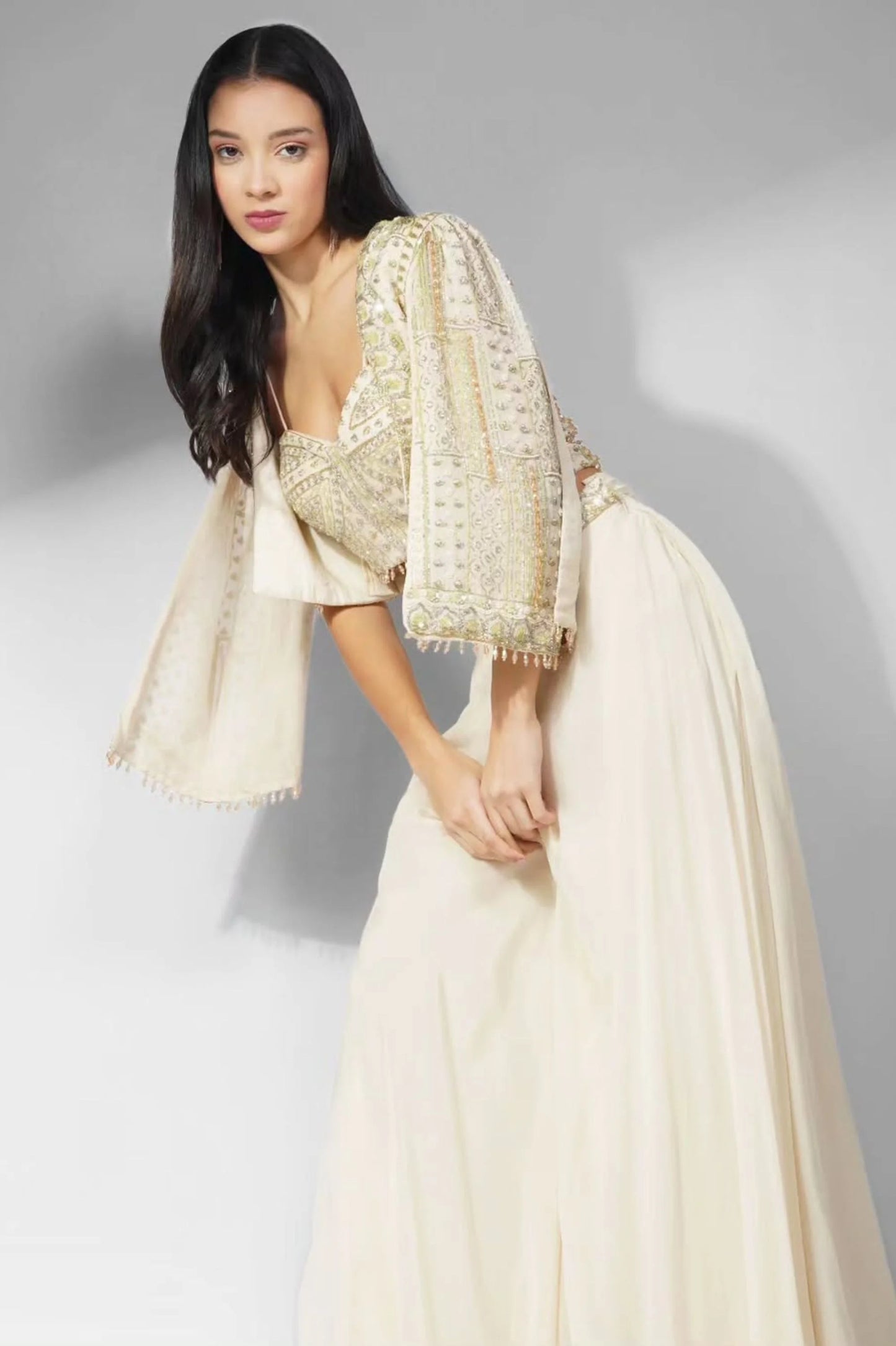Handworked Gilet Set With Corset & Divider Elegance
