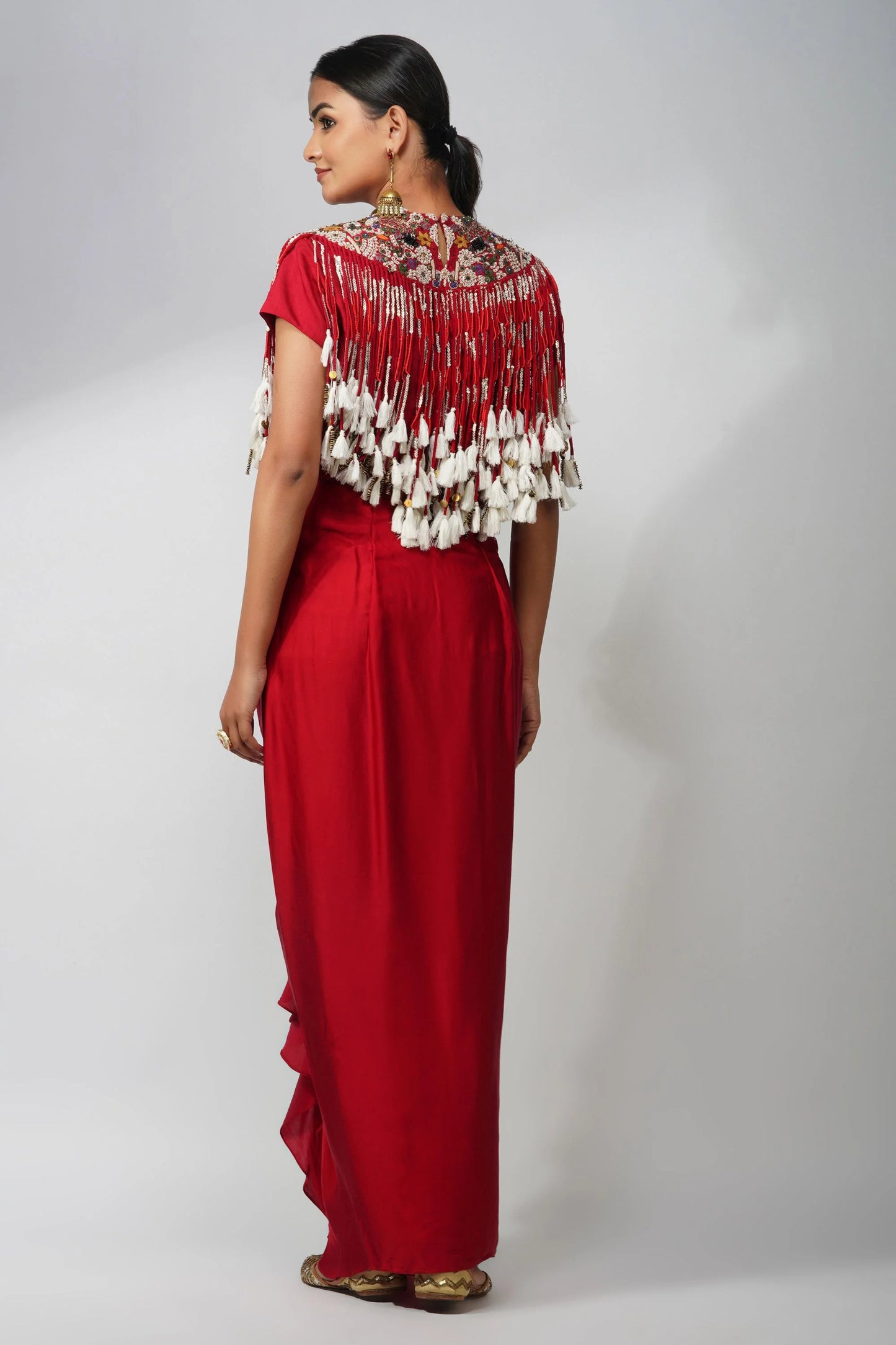 Tassel Zardozi Top & Luxe Satin Drape Skirt Ensemble