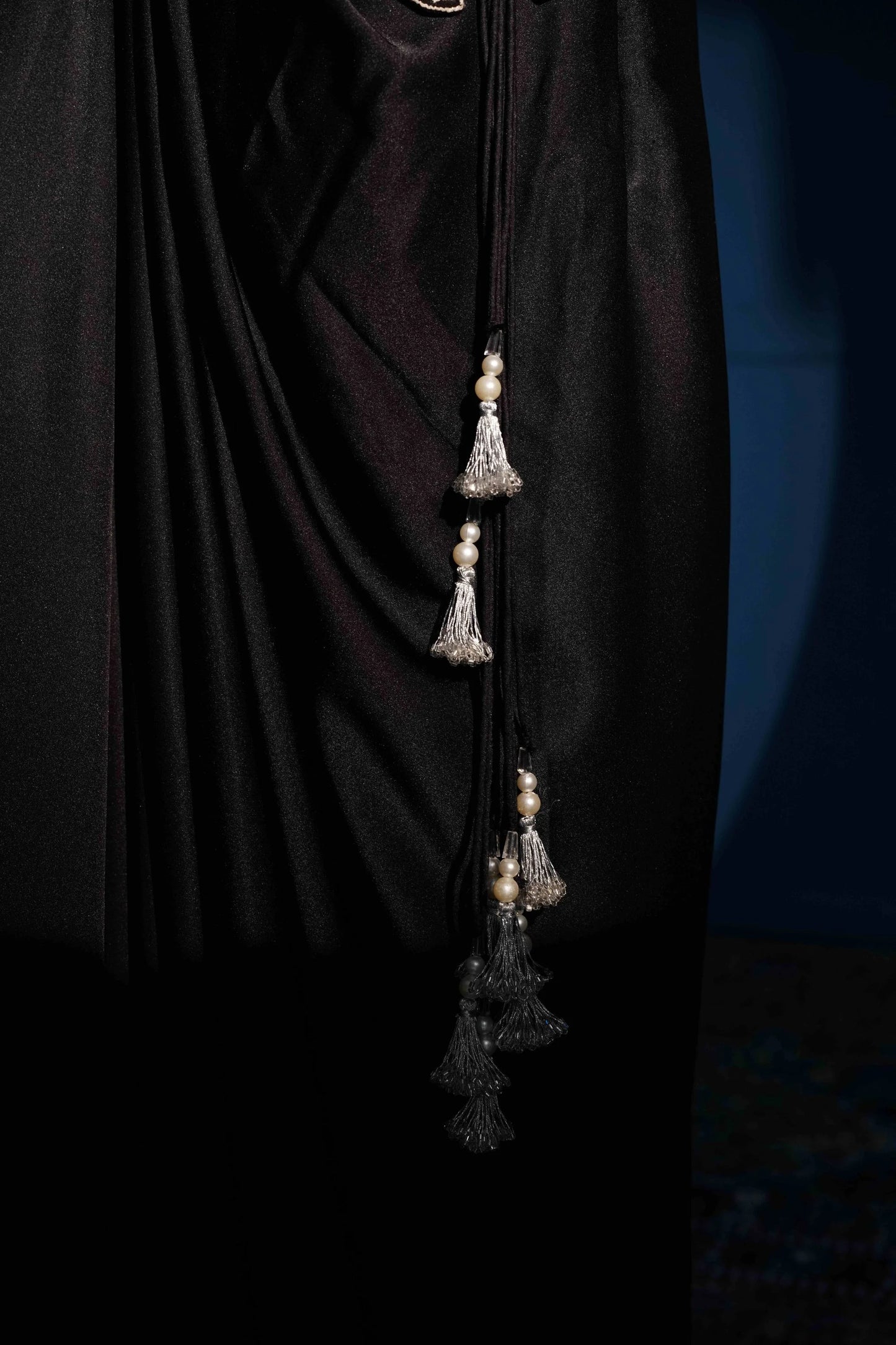 Black  Cape Set With Drape Skirt And Zardozi Handwork