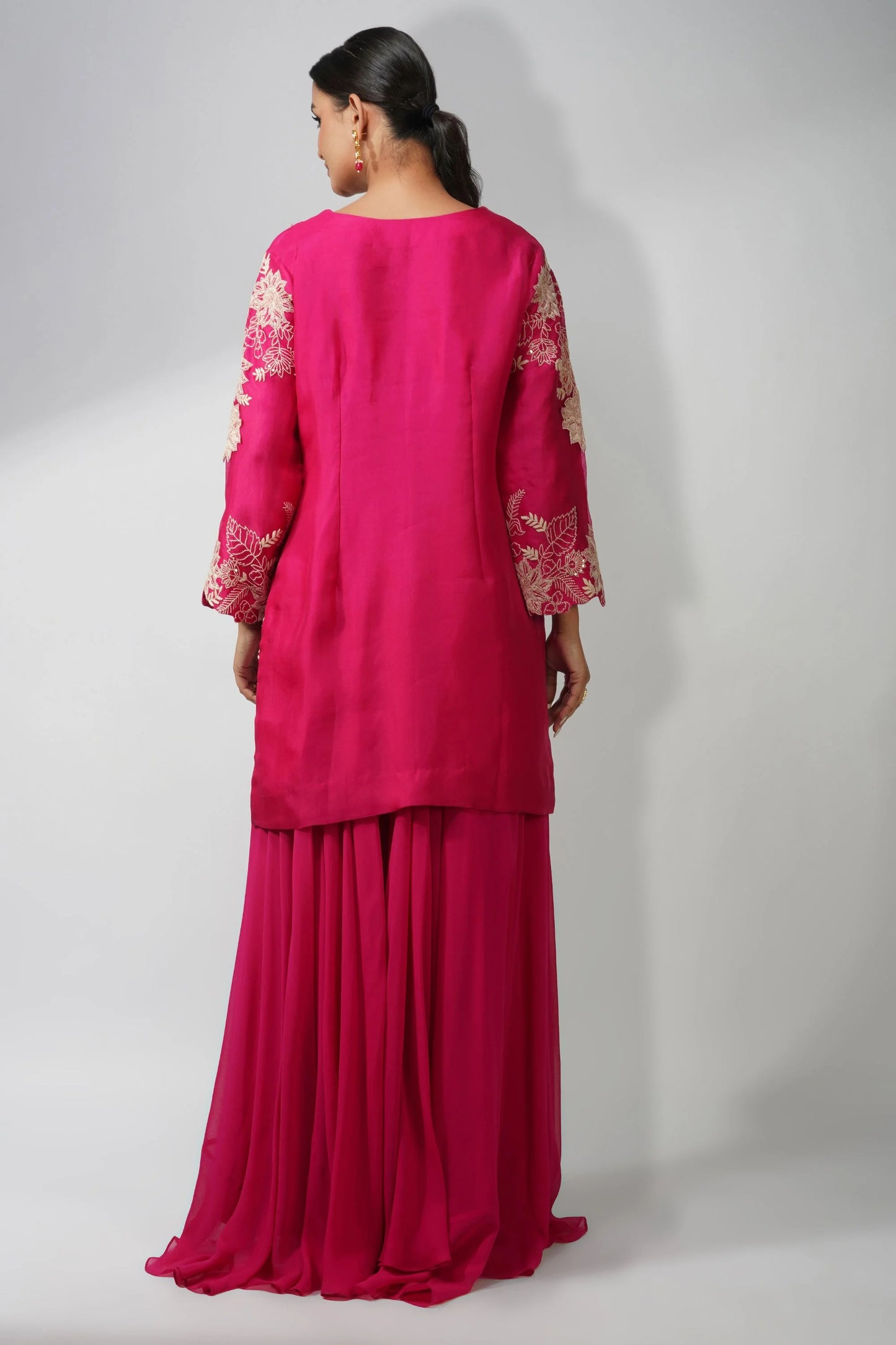 Pure Organza Fuschia Kurta Set Featuring 3d Handwork