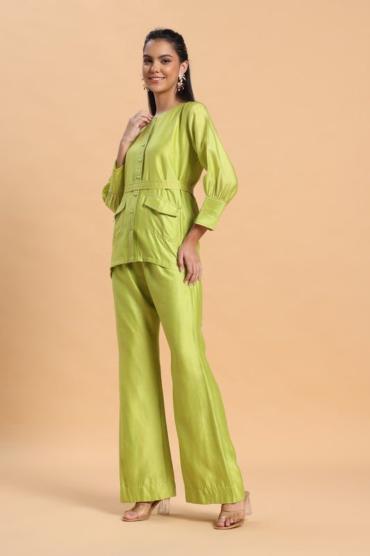 Green shirt and bell bottom co ord set