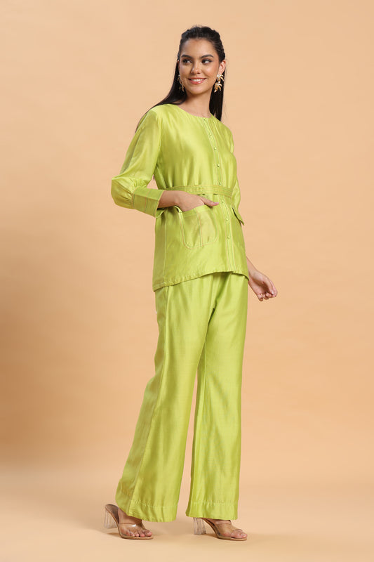 Green shirt and bell bottom co ord set