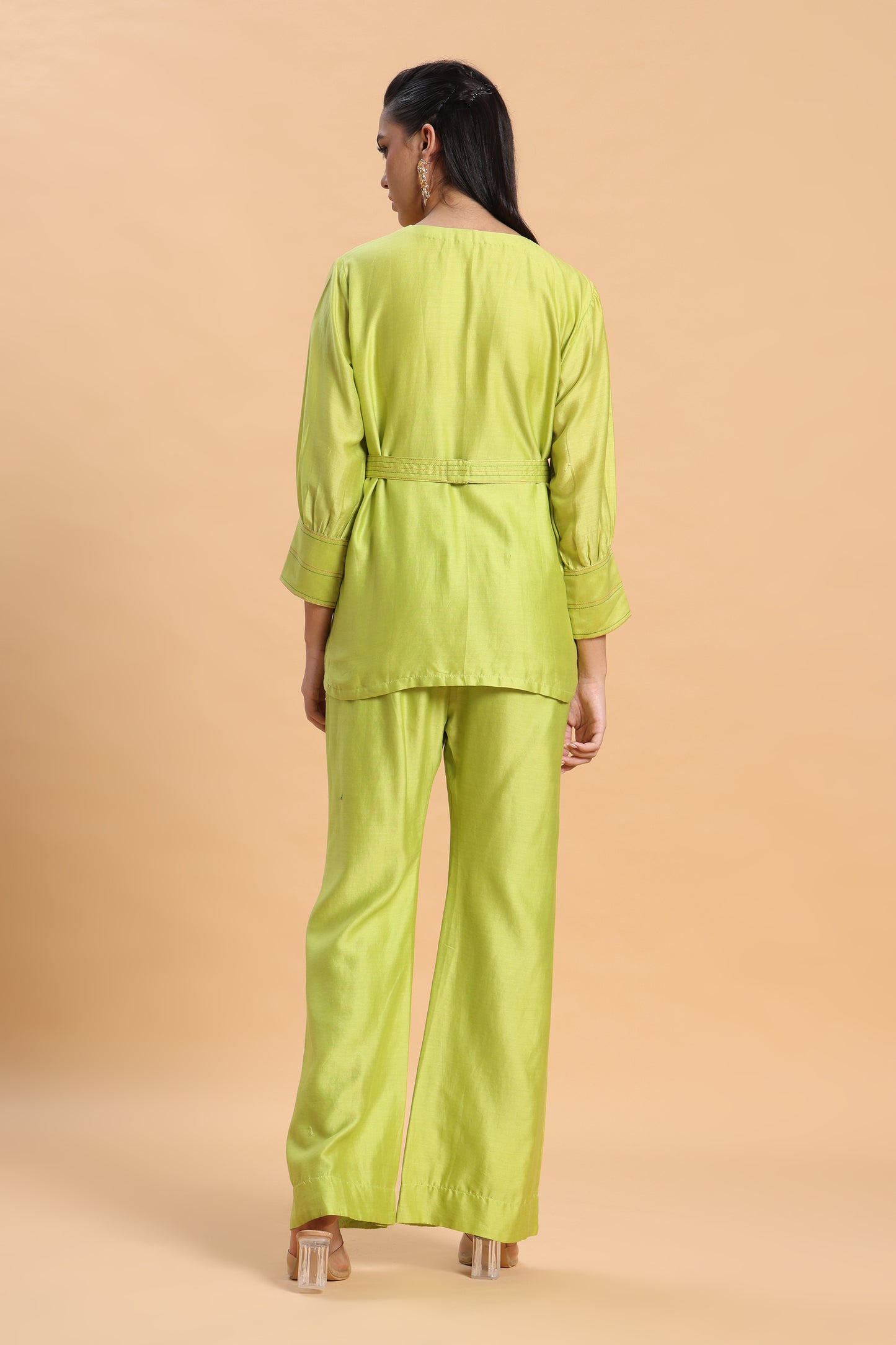 Green shirt and bell bottom co ord set