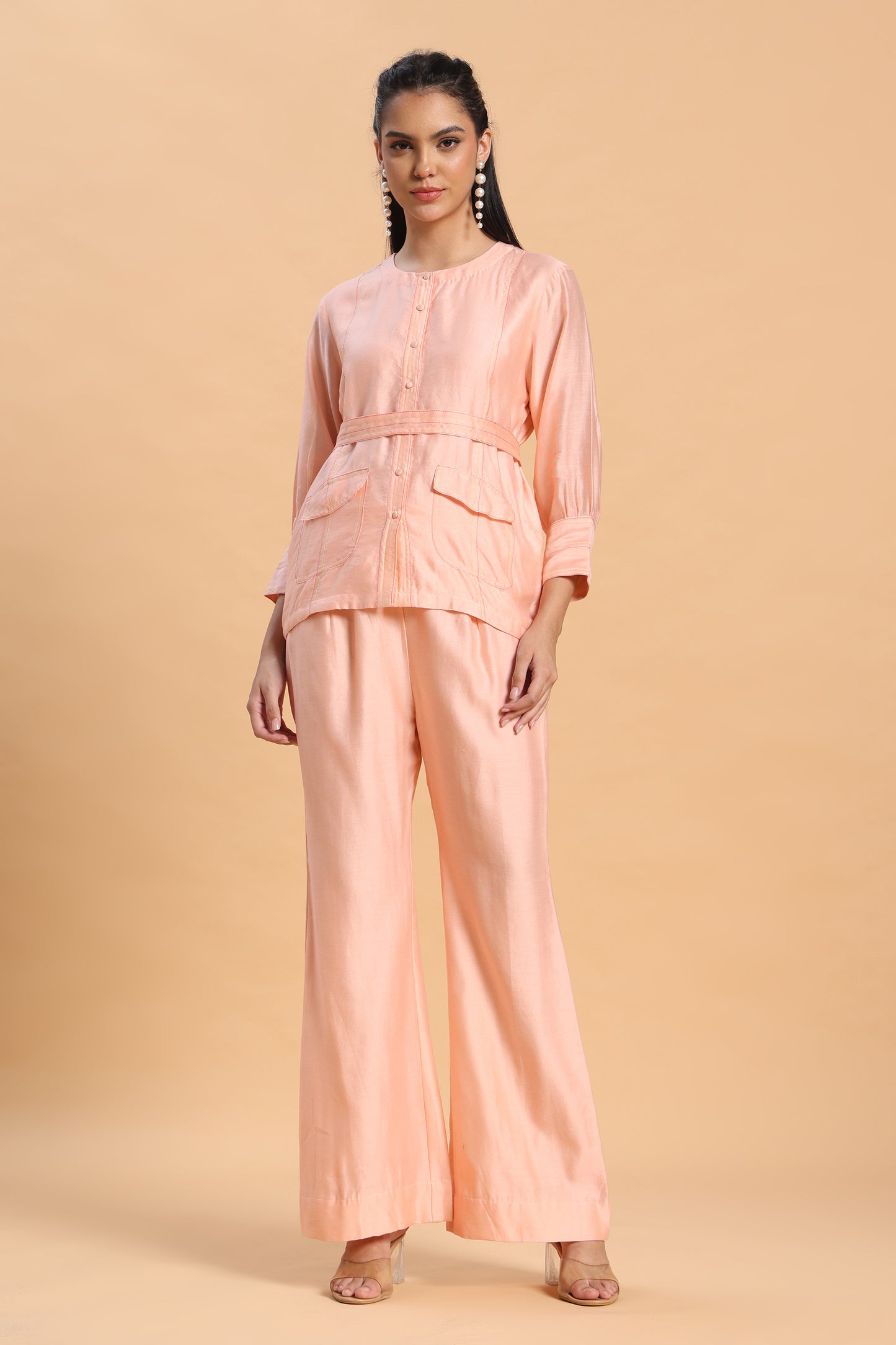 Pink shirt and bell bottom co ord set