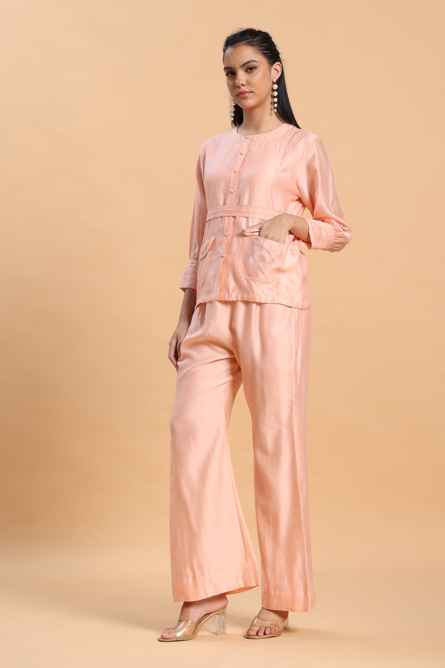 Pink shirt and bell bottom co ord set