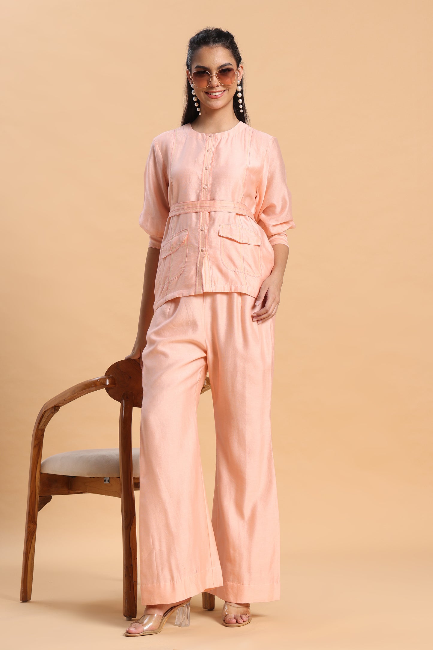 Pink shirt and bell bottom co ord set