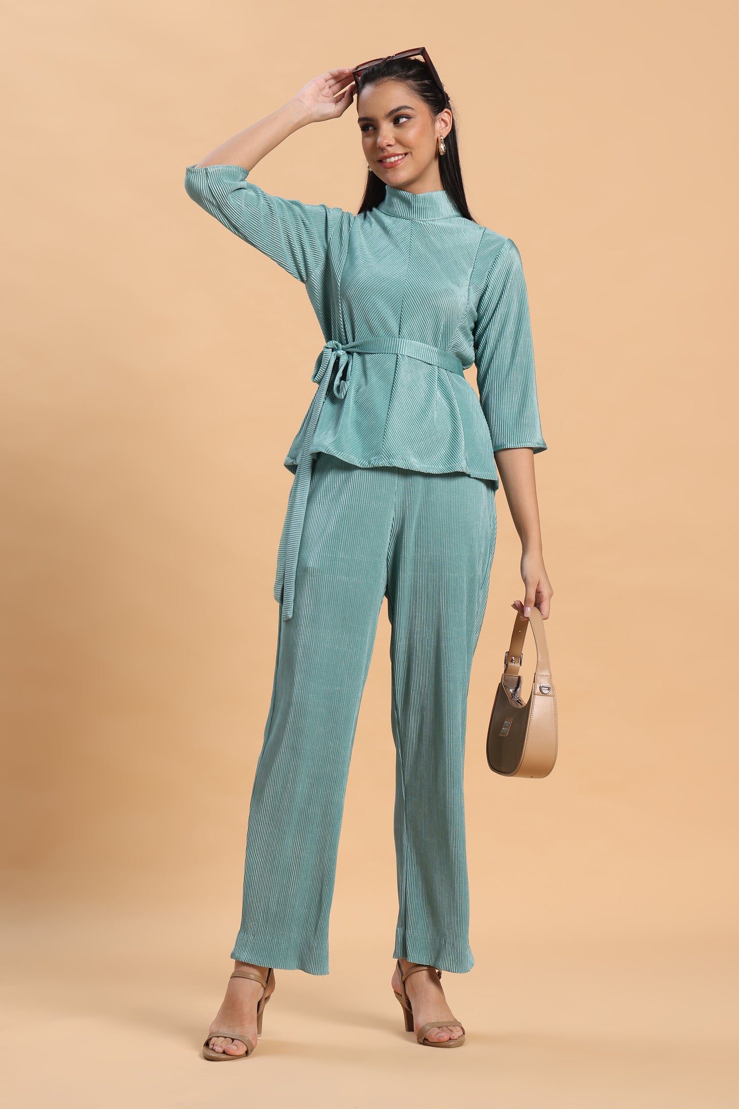 Blue pleated co ord set