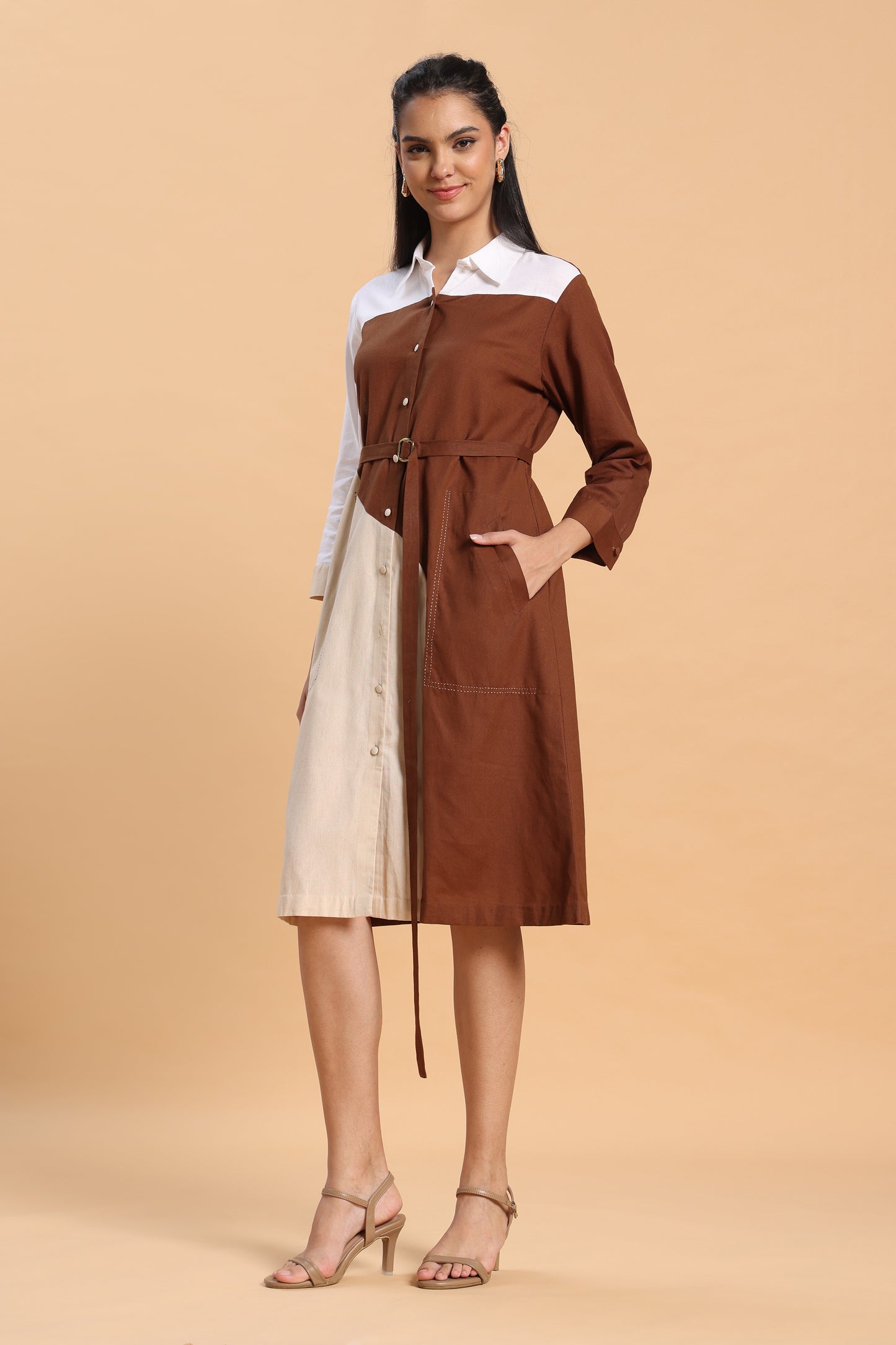Brown linen dress