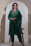 Bottle green Chanderi Kurta Set with Hand embroidery