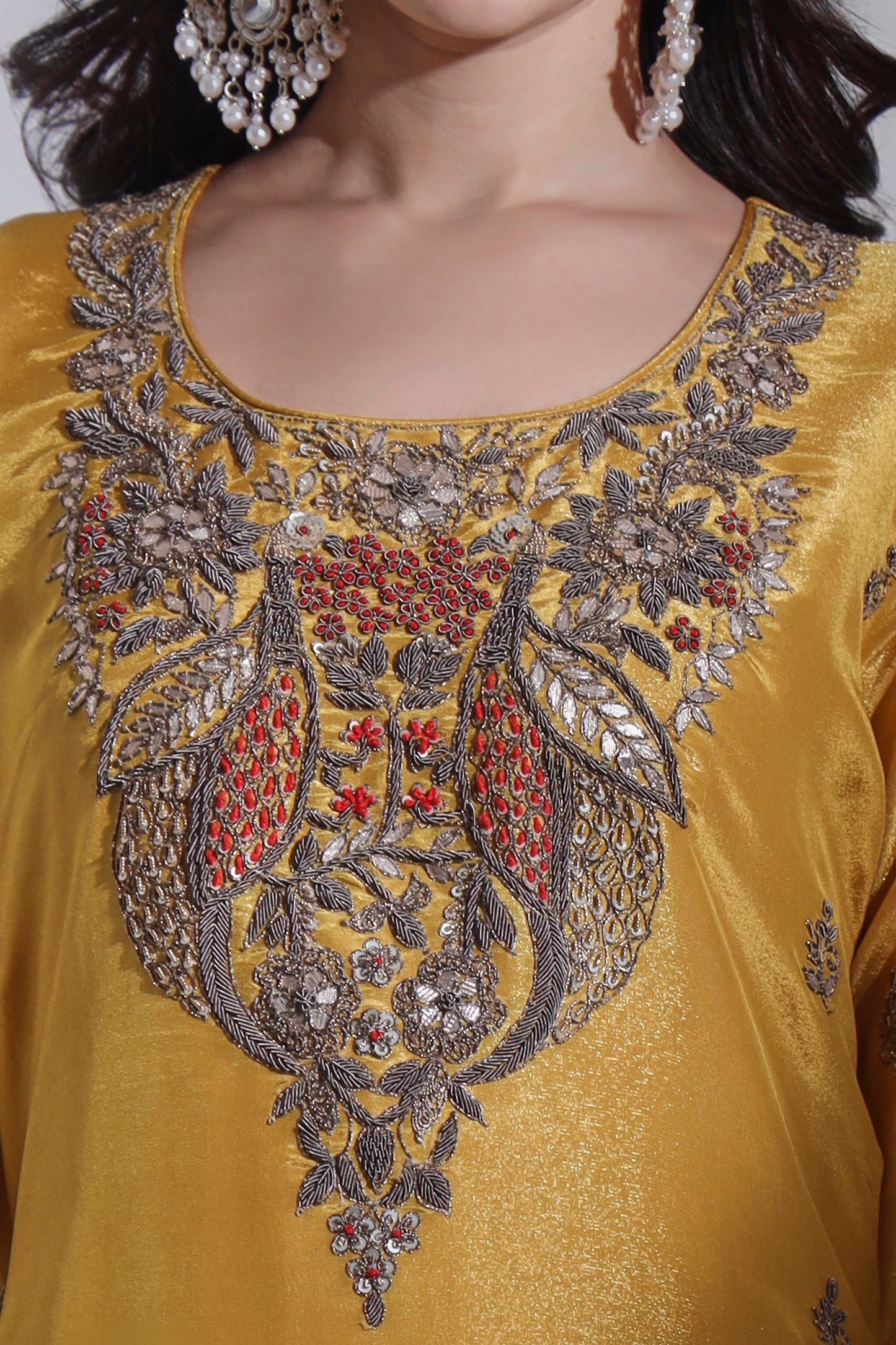 Tissue Kurta set with zardozi hand embroidery