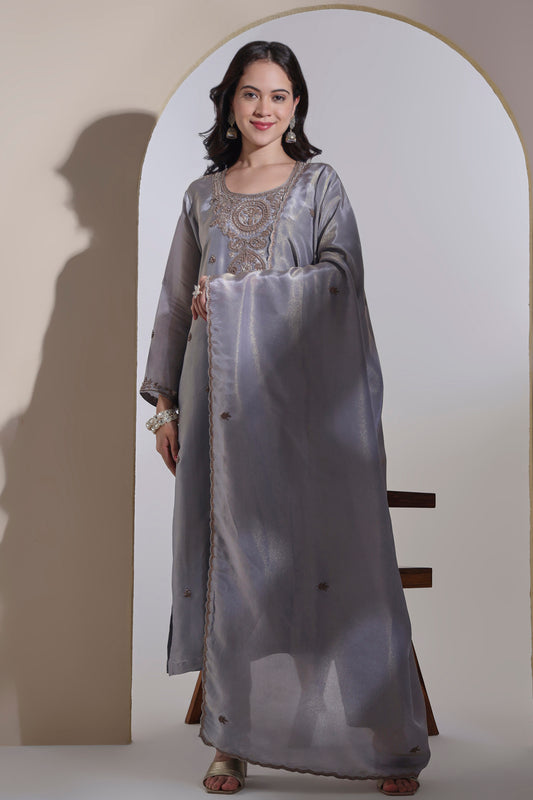 Tissue Kurta set with zardozi hand embroidery
