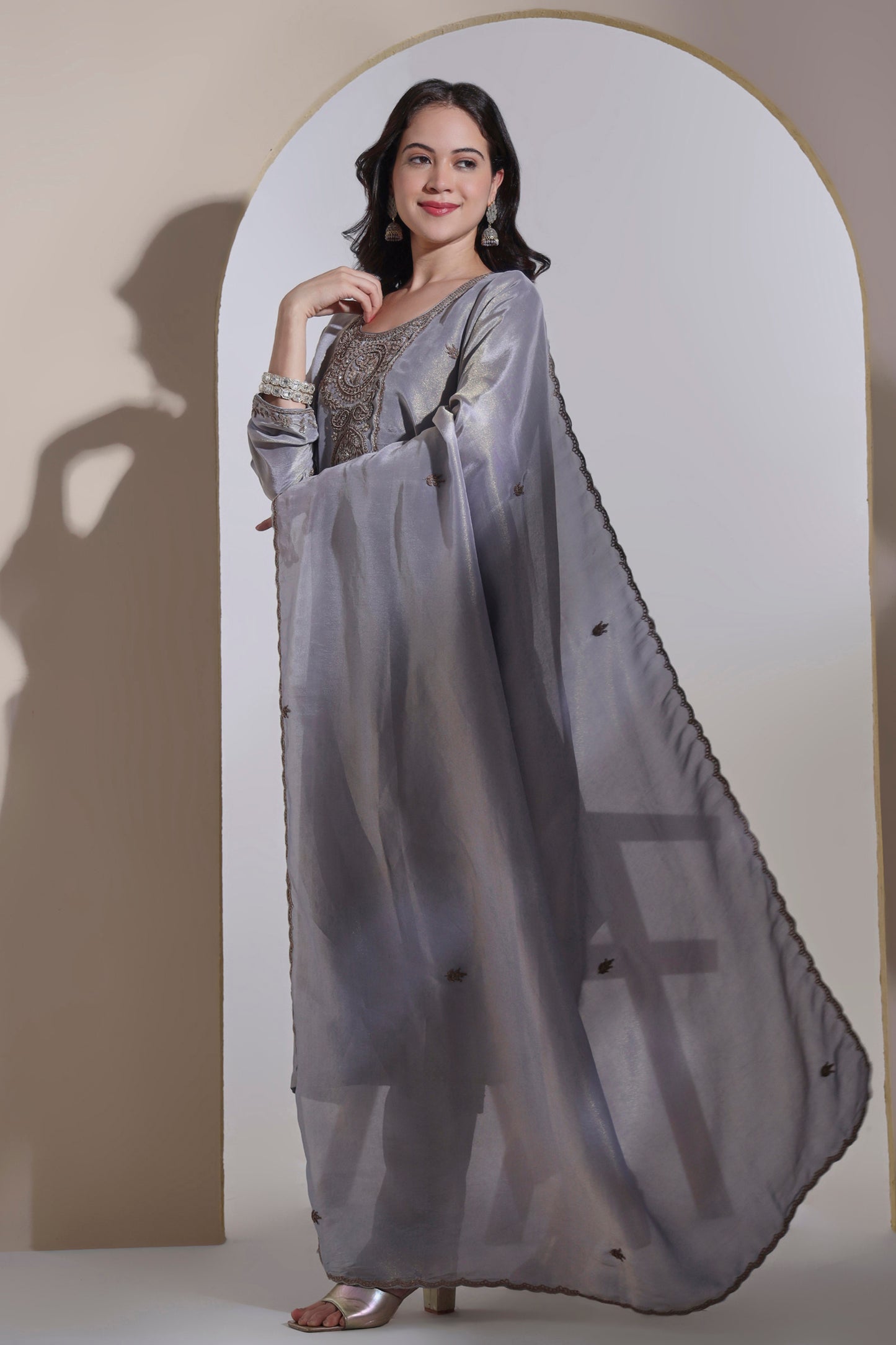 Tissue Kurta set with zardozi hand embroidery