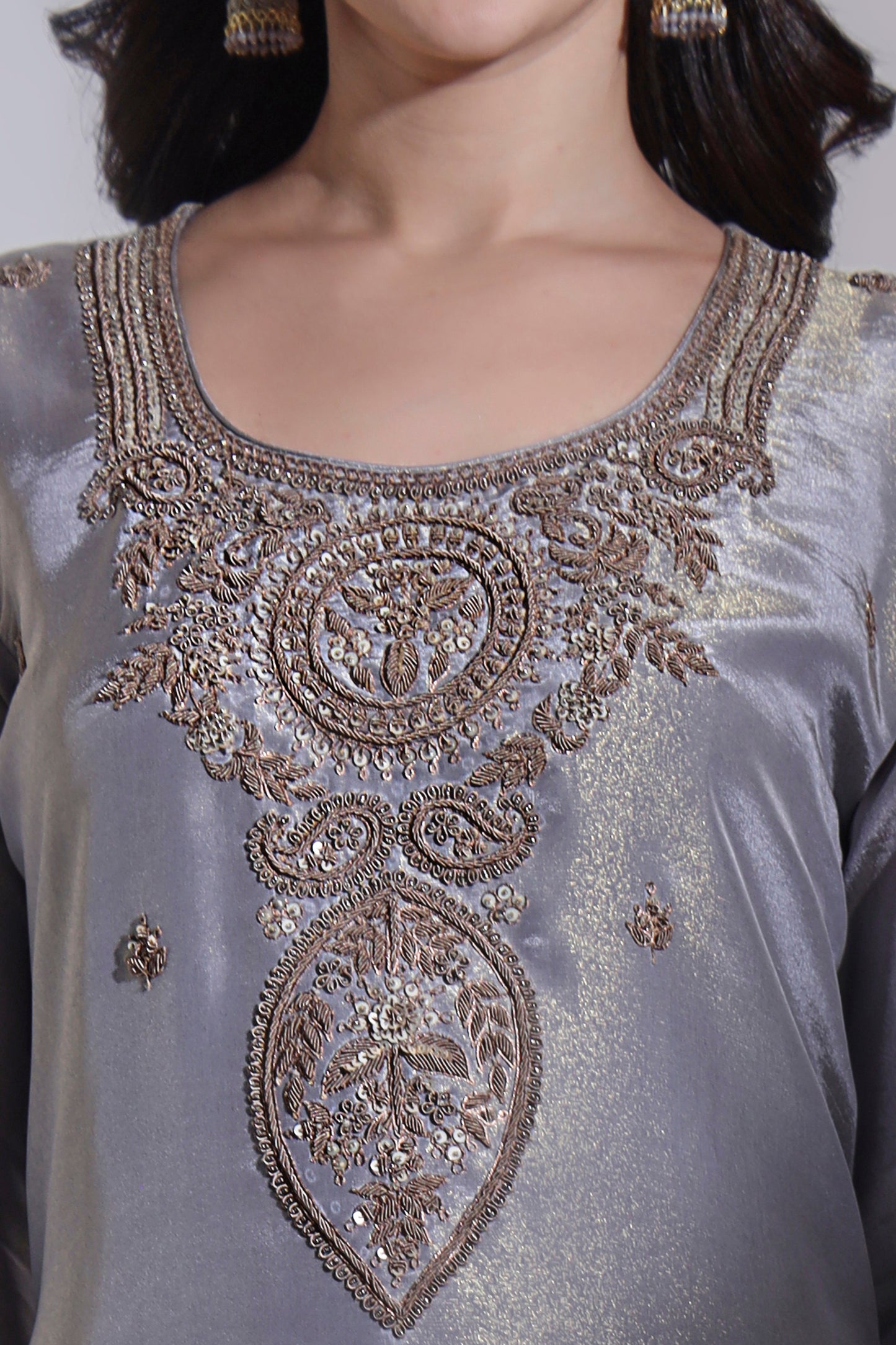 Tissue Kurta set with zardozi hand embroidery