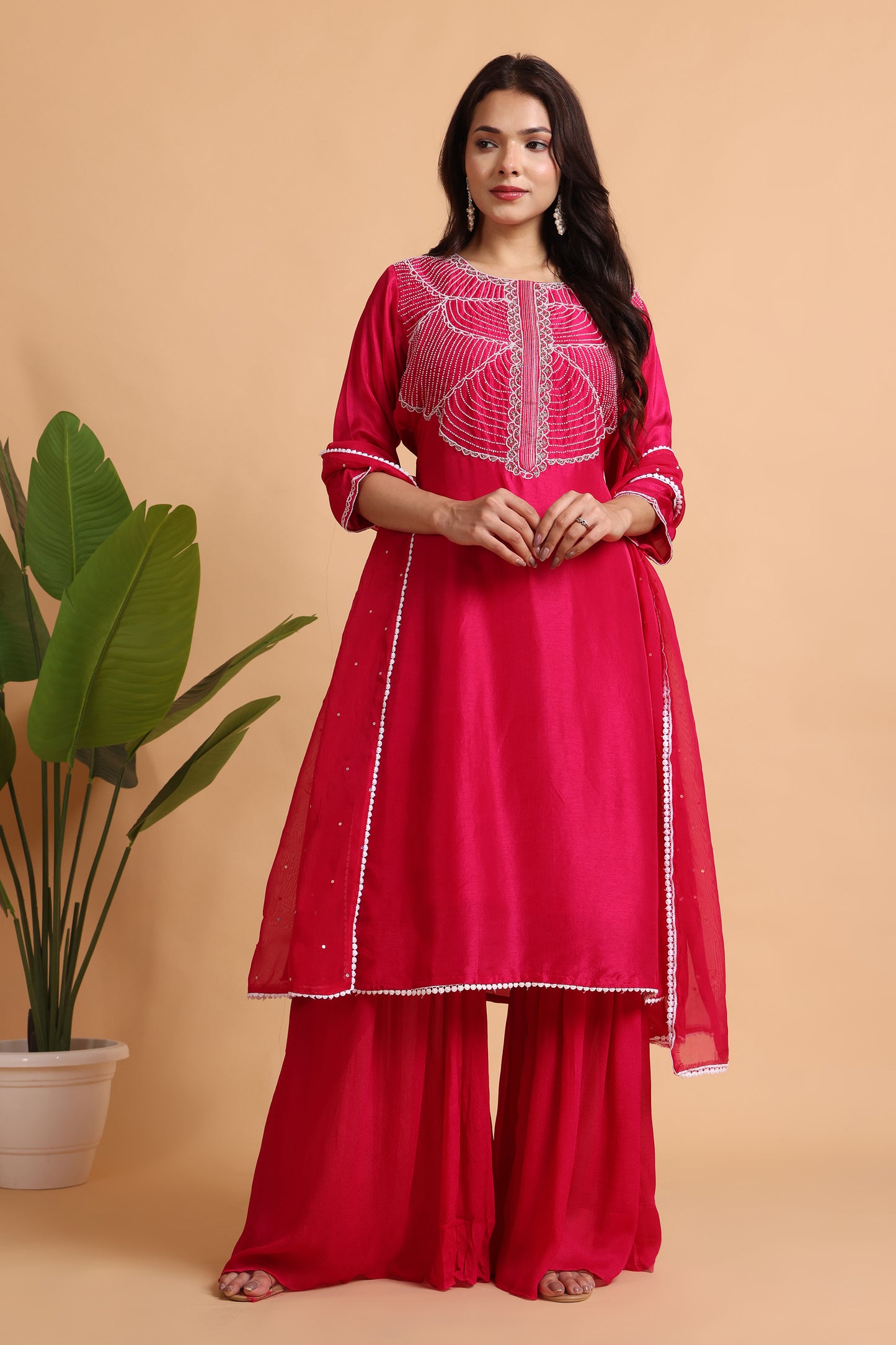 Fuschia Sharara Set with Hand embroidery