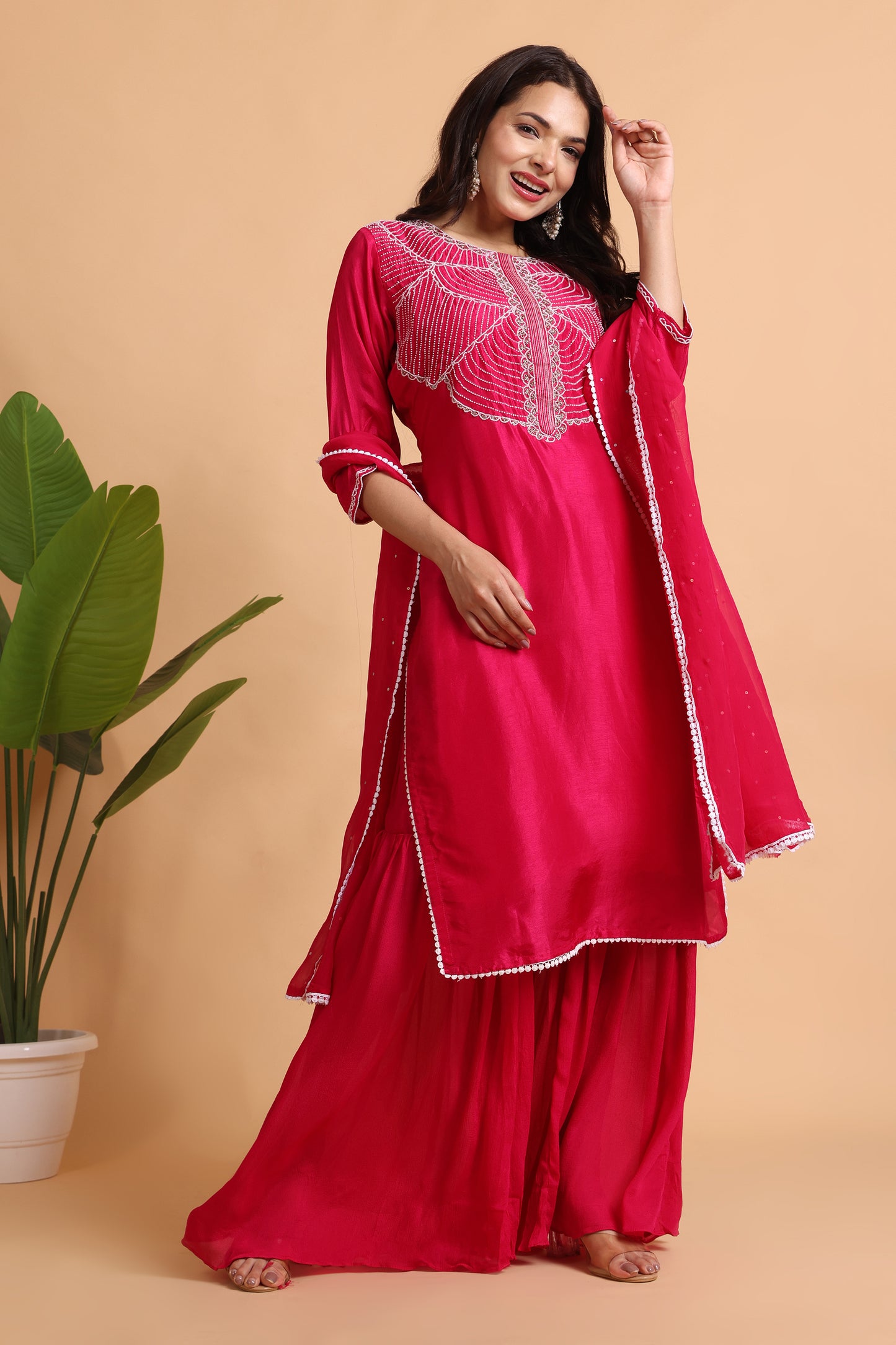 Fuschia Sharara Set with Hand embroidery