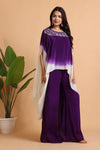 Purple chiffon Cape set with hand embroidery