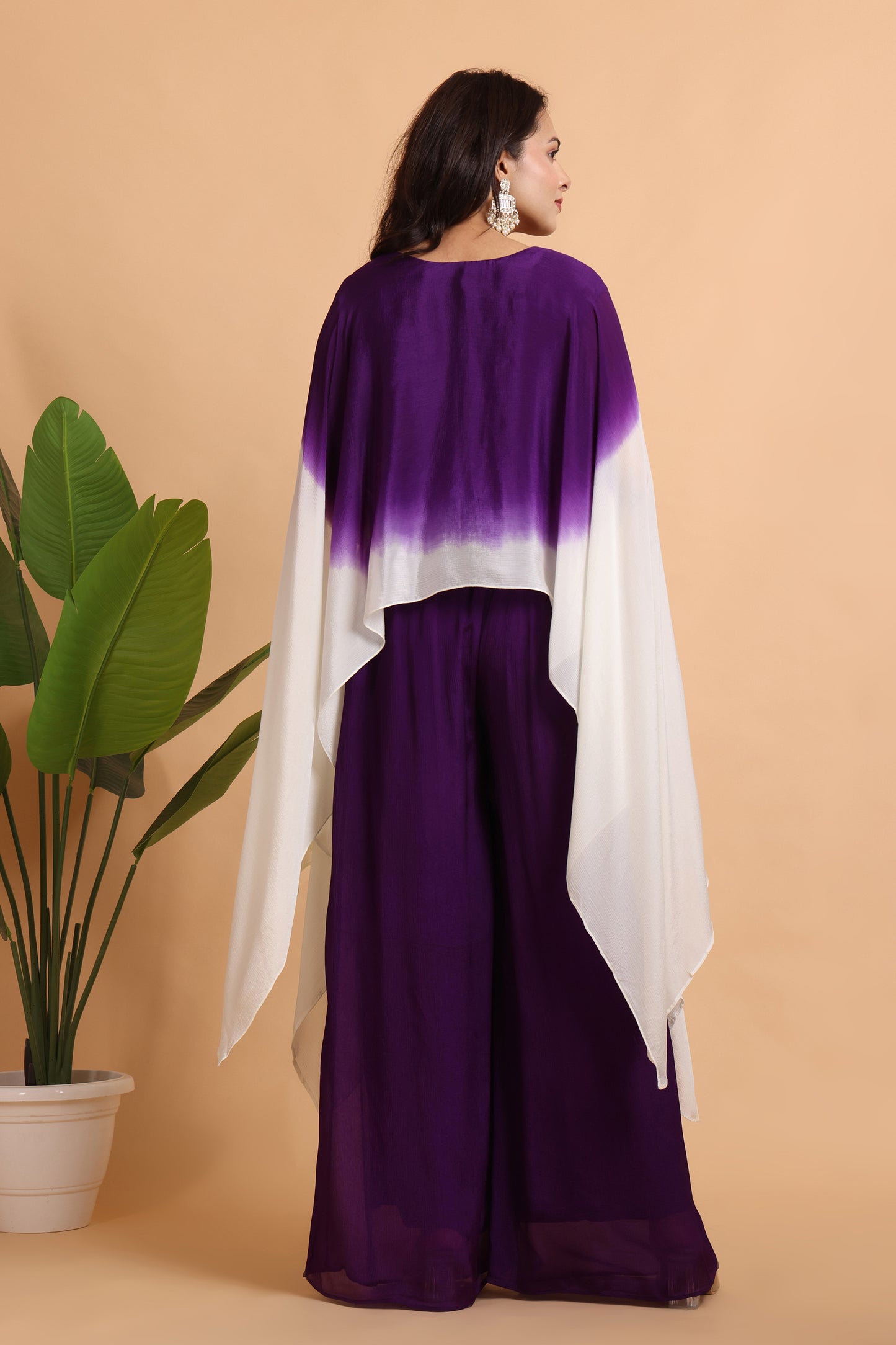 Purple chiffon Cape set with hand embroidery